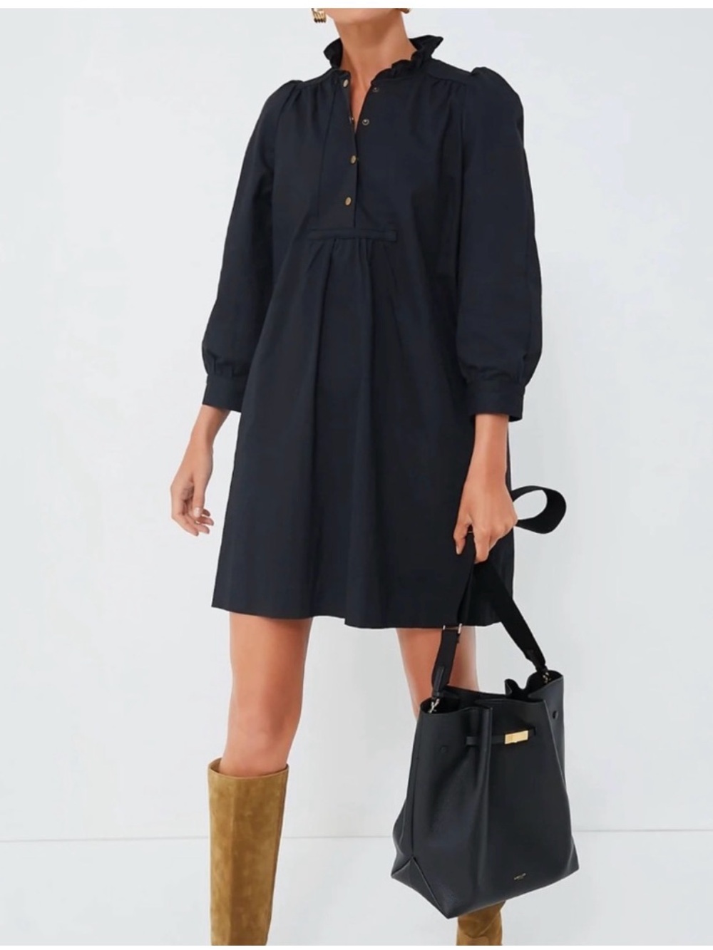 Tuckernuck Pomander Place Black Long-Sleeve Ruffle Collar Dress Size Small